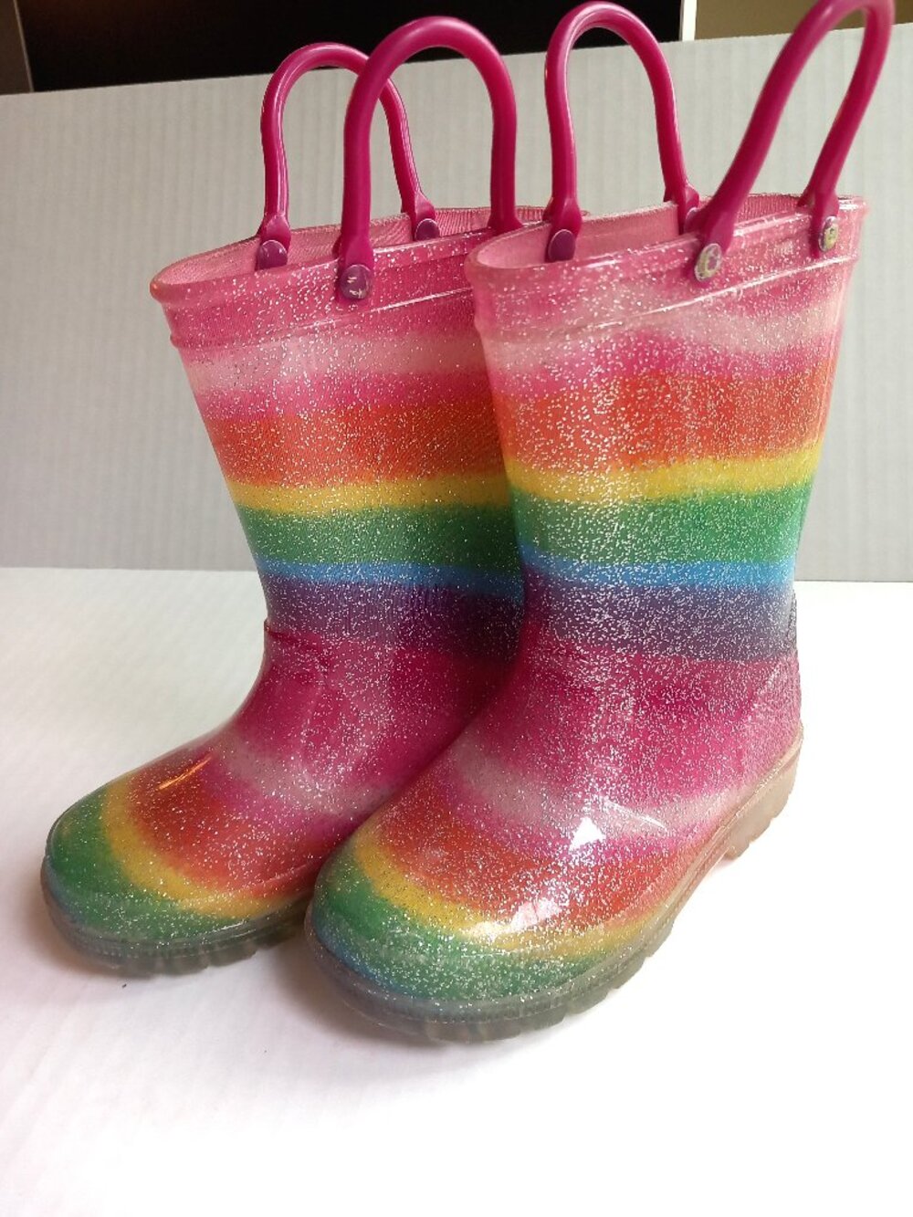 Toddler Size 7 - Rainbow Rain Boots with handles